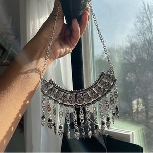 Traditional Indian metal tassel butterfly pattern wedding bib antique necklace